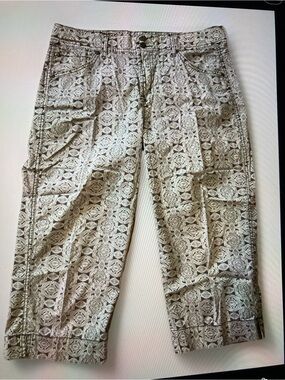 Bandalino Lace-Pattern Medallion Cropped Pants Women’s Size 12 Cream and Silver